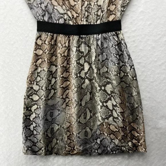 Zara Basic Dress Women's M Brown Black Snake Print Round Neck Elastic Waist Mini - Picture 3 of 8